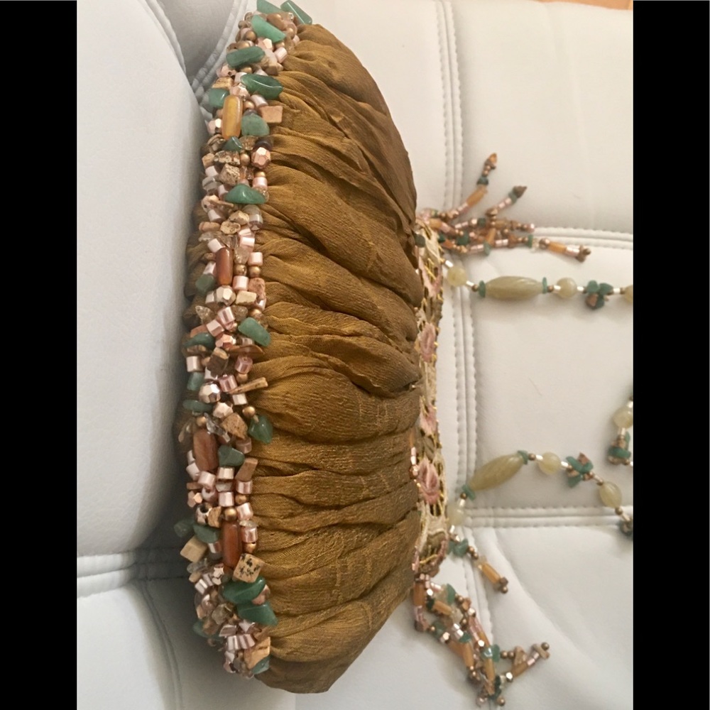 Beaded +  w/ multi green beige caramel beads bag - Picture 2 of 4